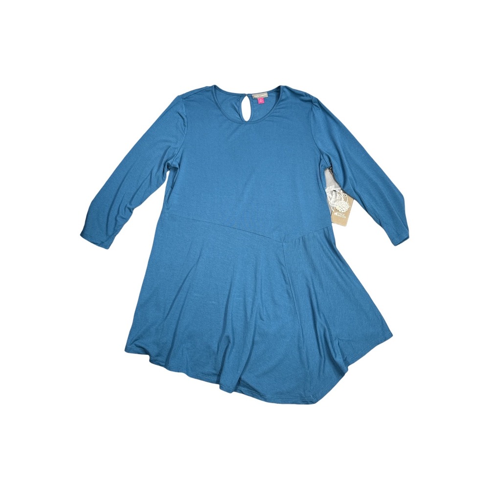 Vince Camuto Womens Teal Blue Sharkbite Hem Tunic Top 3/4 Sleeve Size Medium